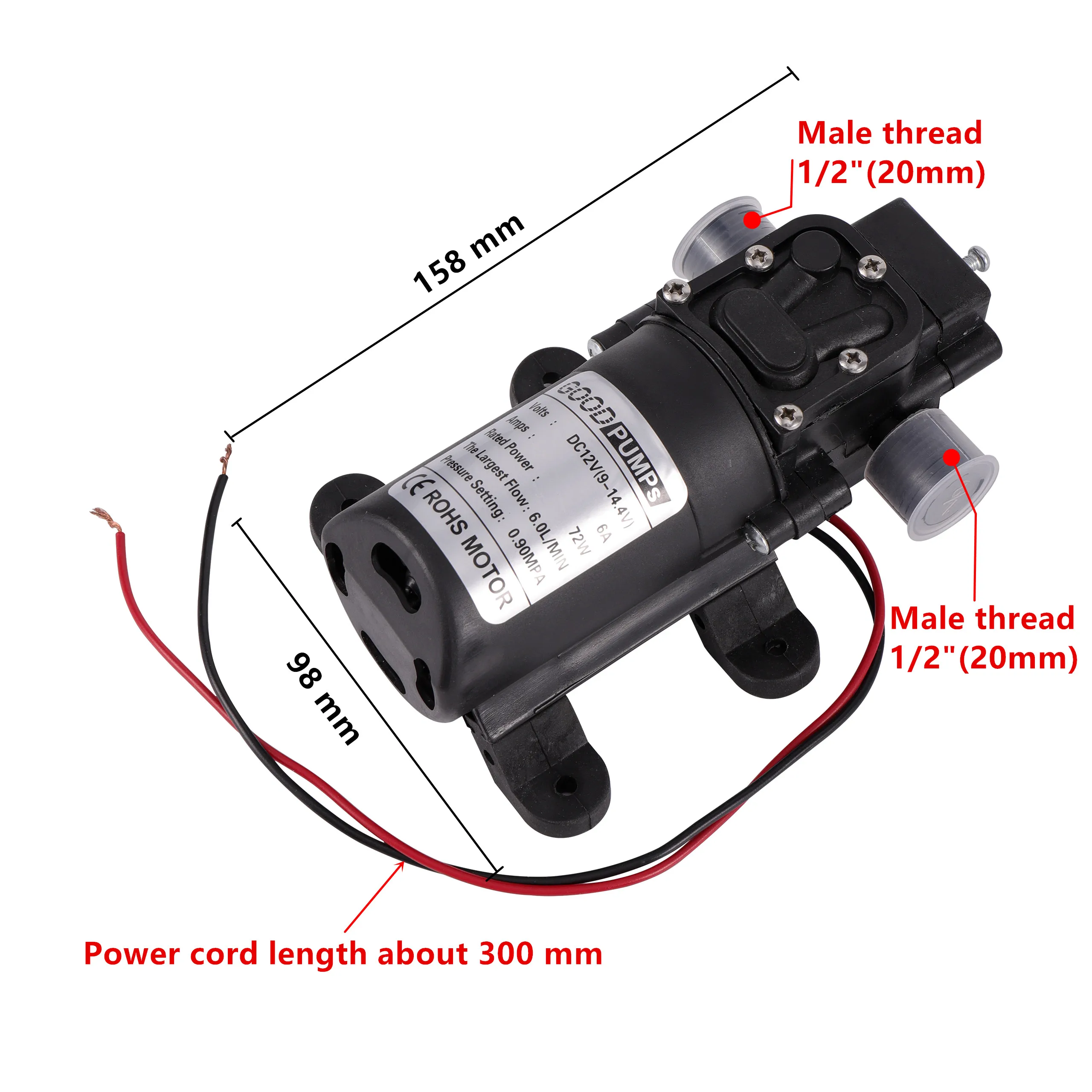 DC12V 72W 6A Micro Electric Reflux Water Pump Self Priming Diaphragm Pump Garden Lawn Irrigation Car Washing Reflow Type Pump