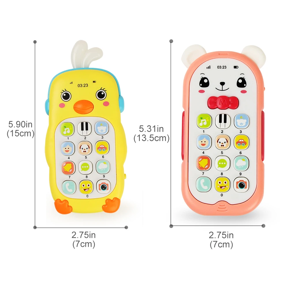 Baby Musical Mobile Phone Cartoon Teether Phone with Sound & Light Telephone Electronic Toy Eucational Learning Toys Baby Gifts