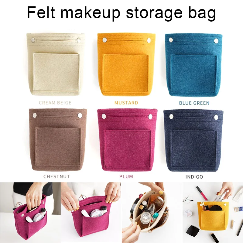 2020 New Women Portable Makeup Bag Felt Fabric Insert Handbag Cosmetics Organizer Trousse Maquillage Femme Neceser Maquillaje