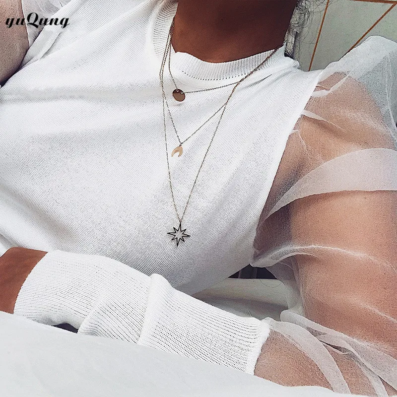 yuqung women organza long puff sleeve Knit Jumper crop top thin shirt Sweater Pullover Knitwear top 2019 Autumn Pull Femme black