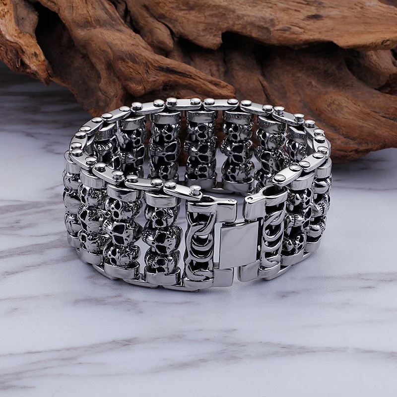 35mm Width Hugh Demon Skull Bracelet Men Heavy Overbearing Motor Biker Wristband