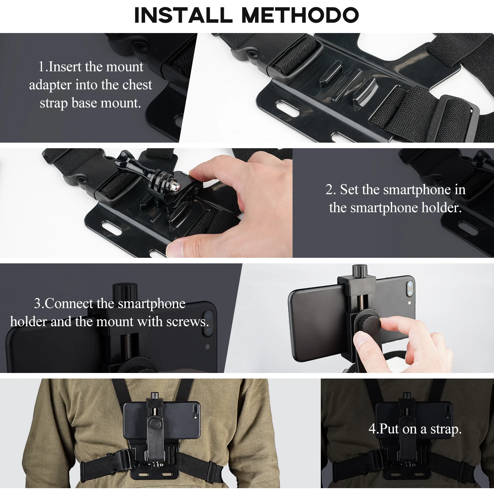 Telefone Chest Mount Harness Strap Holder Head Mount Correias para Xiaomi Huawei Samsung iPhone Plus Suporte Dropship Atacado