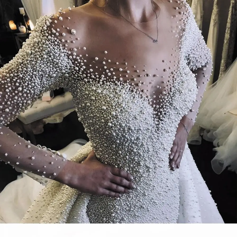 

Wedding Dresses 2021 Detachable Skirt Peals Beaded Long Sleeve Elegant Gown Vestido De Noiva Bohe Wedding Dress