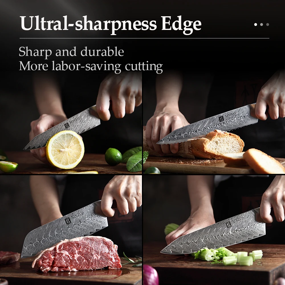 XINZUO 7 PCS Kitchen Knife Damascus Steel Chef Slicing Utility Paring Knife Chinese VG10 Steel Rosewood Handle Sharp Cutter