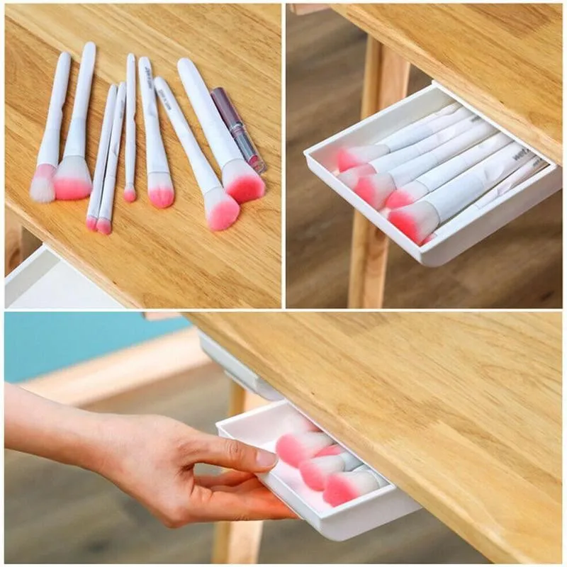 Under Desk Hidden Storage Box Self-Adhesive Drawer Paste Organizer Case Holder Pencil Under Stationery Table Supplies Makeu G2W6