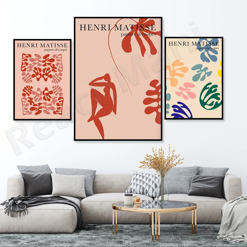 Henry Matisse Inspired Print-Feminine, Pastel Tone Decoration Pink Abstract Art Exhibition Floral Poster