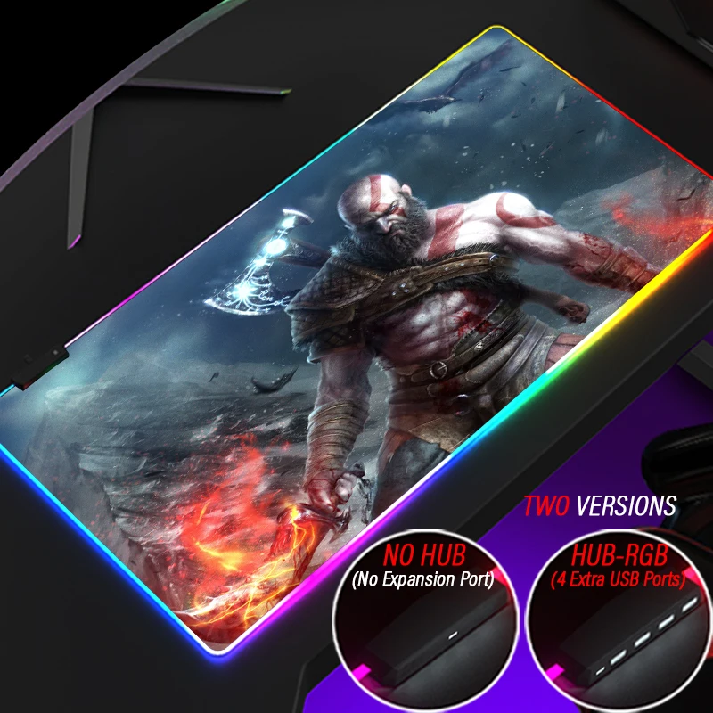 Imagem -03 - Deus da Guerra Rgb Xxl Gaming Mouse Pad Criativo Kratos Faça Você Mesmo Personalizado Mousepad Led Backlit hd Anime Esteira com Hub Porta Usb Acessórios