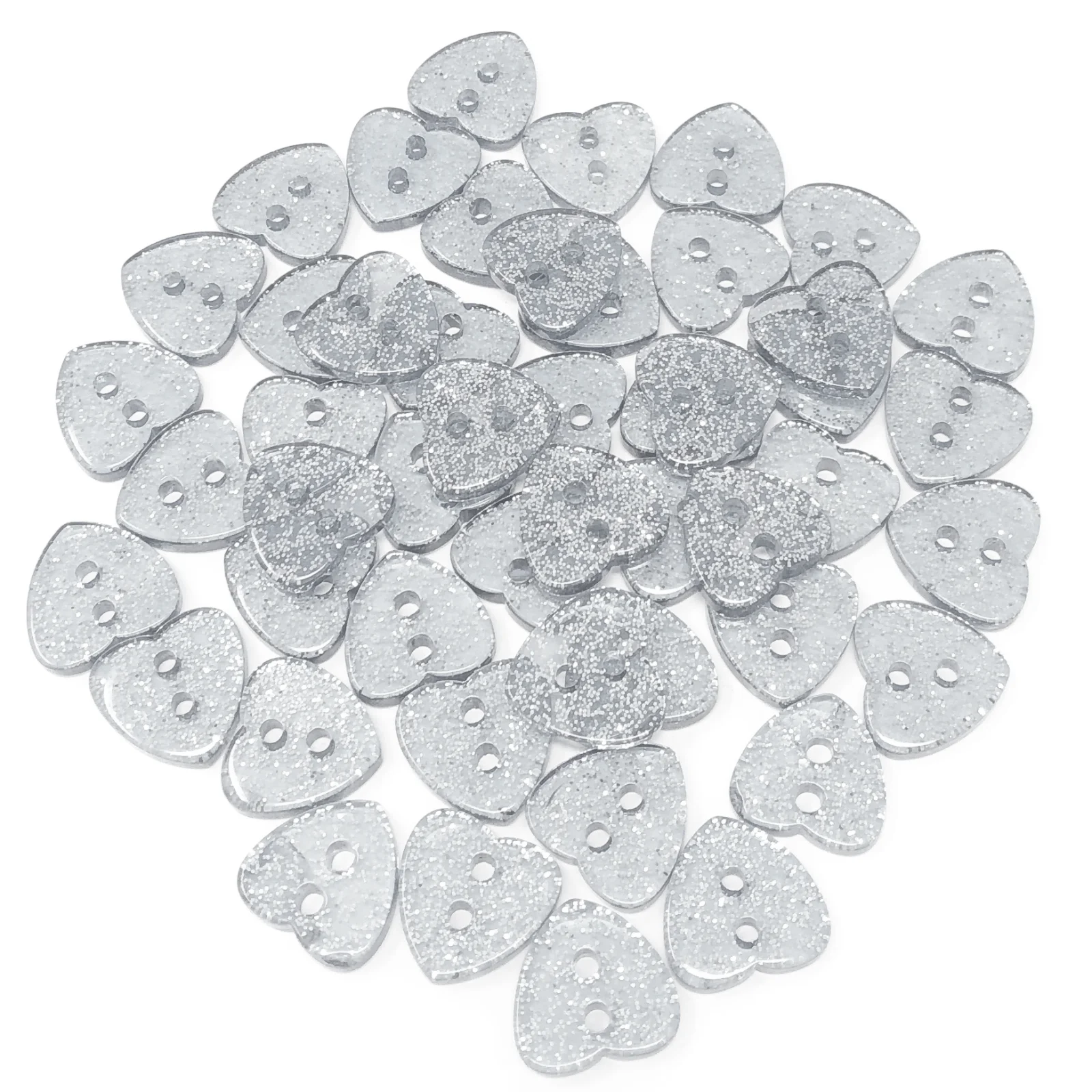 50pcs Silver Clear Glitter Sparkle Buttons, Heart, Star, Round, 2 Holes, Sewing Accessories, Shiny Embellishment, DIY Crafts,