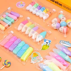 6PCS Cute Mini Smiling Face Pill Highlighter Lovely Cartoon Painting Pen Marking Pens Students Learn Stationery Supplies