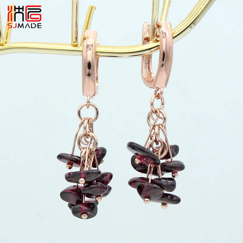 SHENJIANG New Handmade Irregular Cluster Natural Amethysts Garnet Dangle Earrings For Women Fashion Jewelry Gift