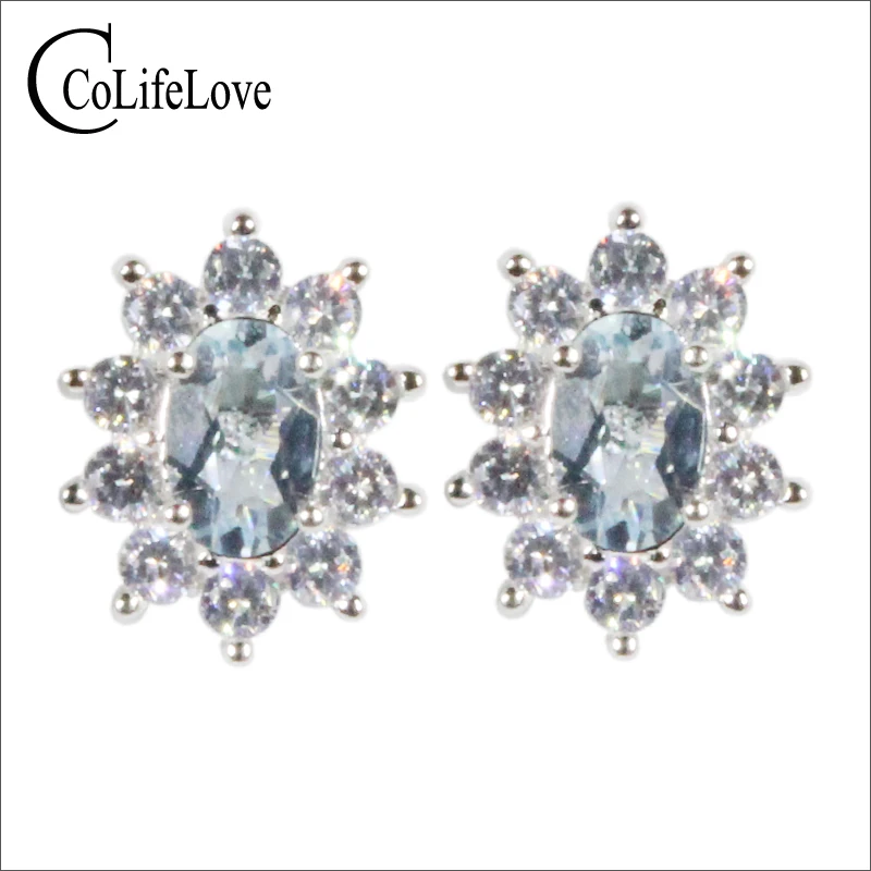 

CoLife Jewelry 100% Natural Aquamarine Stud Earrings 4*6mm VVS Grade Aquamarine Earrings 925 Silver Aquamarine Jewelry