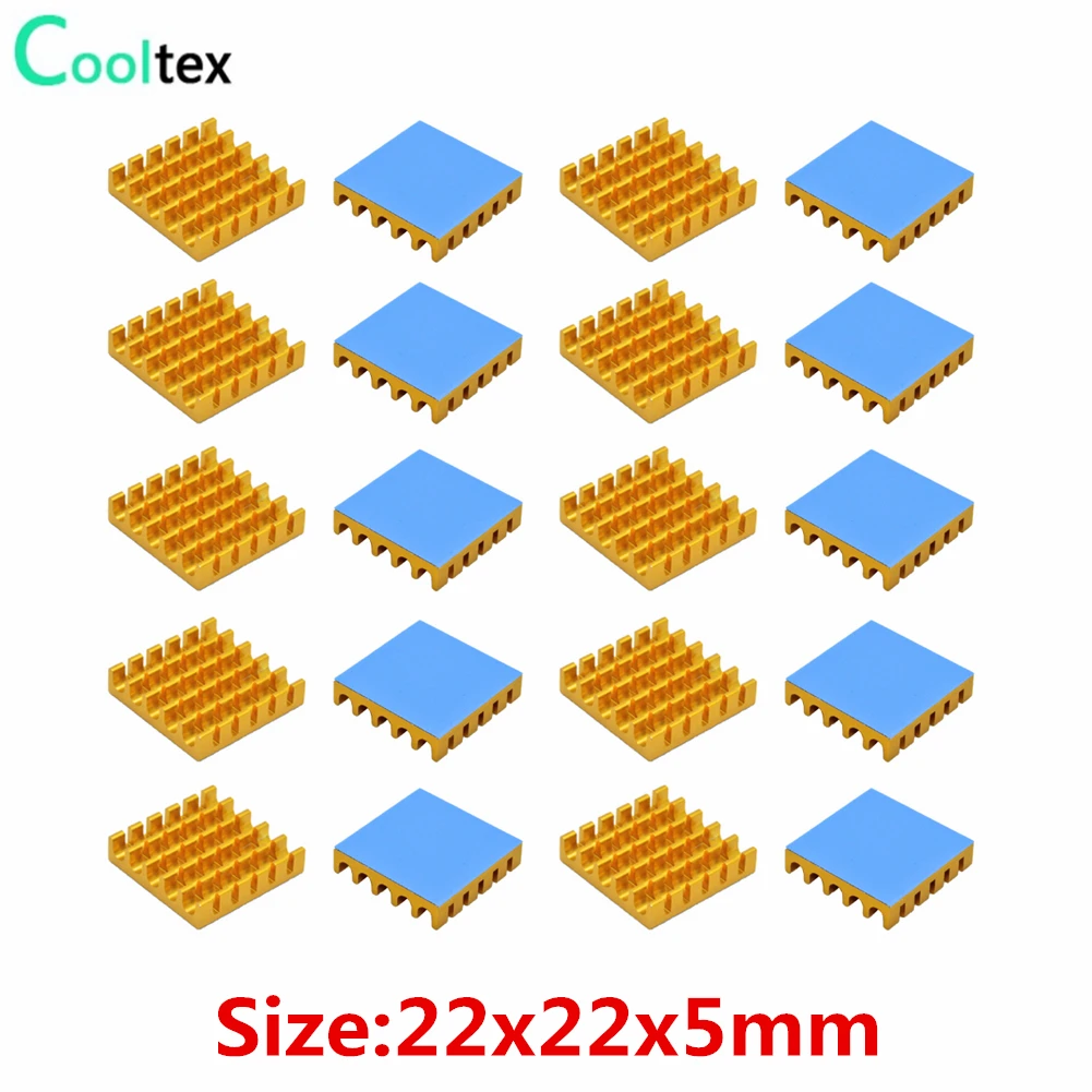 

20 шт. алюминиевый радиатор 22x22x5 мм радиатор для электронного чипа IC Raspberry pi охлаждение с теплопроводной лентой