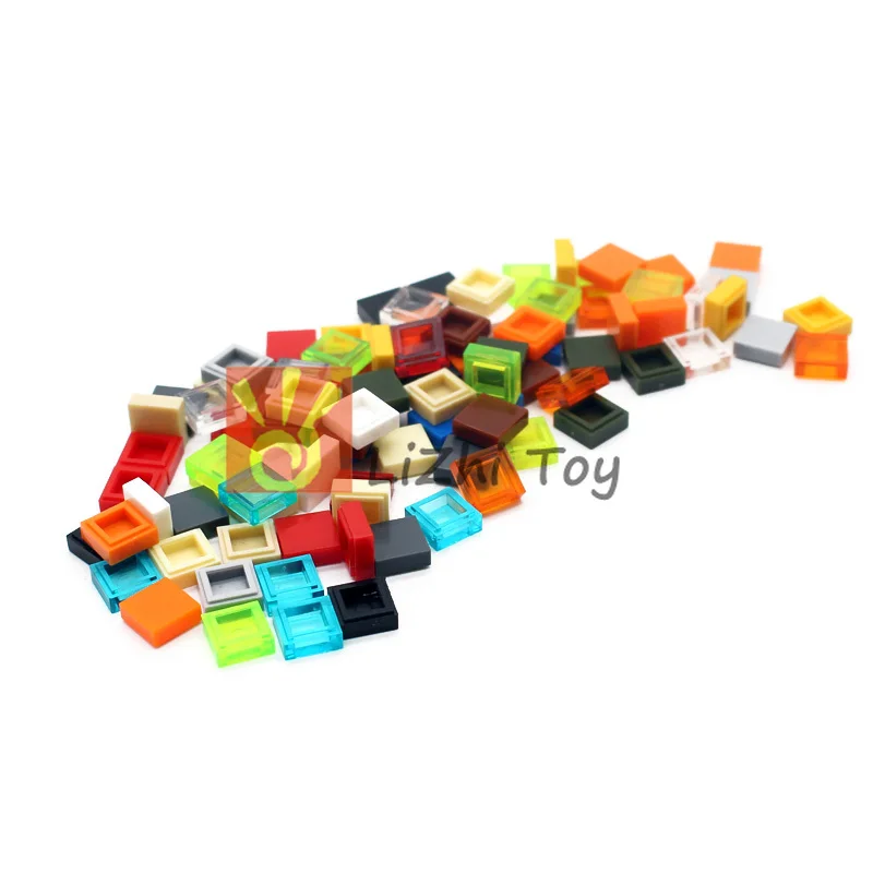 100pcs MOC Flat Tiles 1x1 Tablet with Groove 3070 DIY Enlighten Building Block Bricks Compatible Assembles Particles Toys