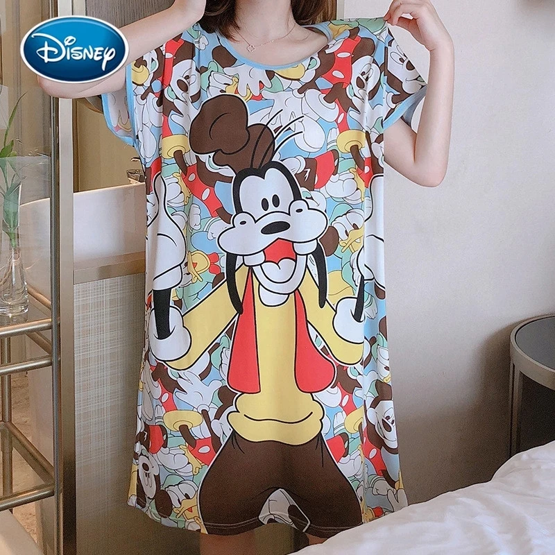 Disney-Robe de nuit imprimée Minnie Mouse Cartoon pour femme, chemise de nuit à manches courtes, belle chemise de nuit, nouveau