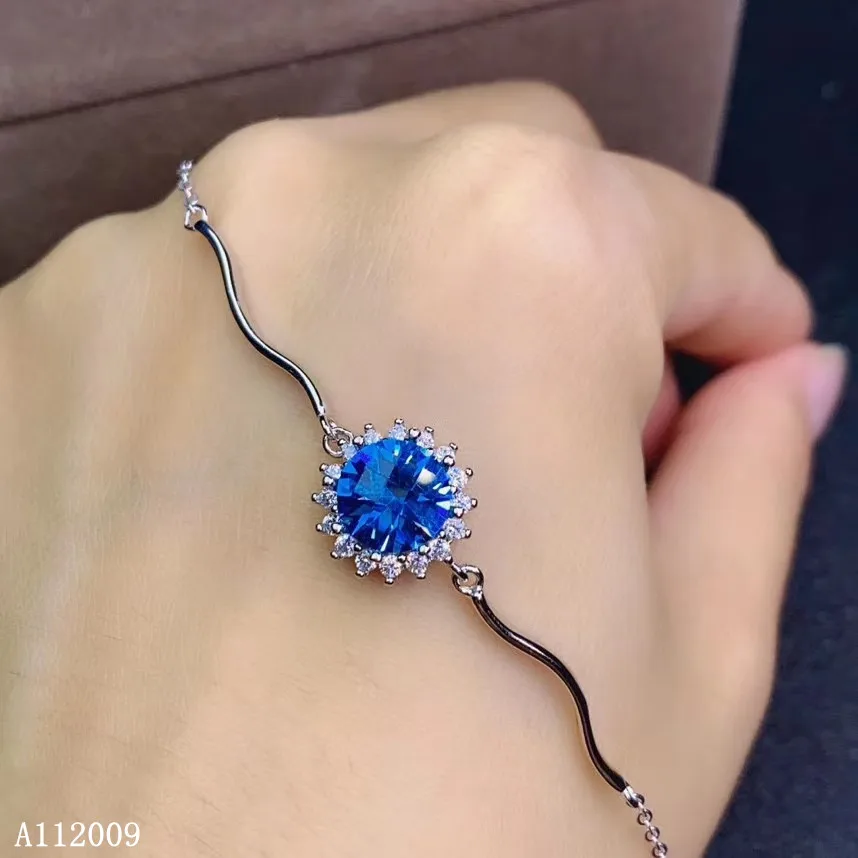 KJJEAXCMY fine jewelry 925 sterling silver inlaid natural blue topaz bracelet female noble hand bracelet support testing