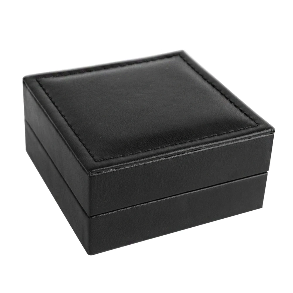 Organizador elegante de alta calidad, caja de regalo, almohadilla de espuma, almacenamiento de caja de reloj de bolsillo de cuero negro