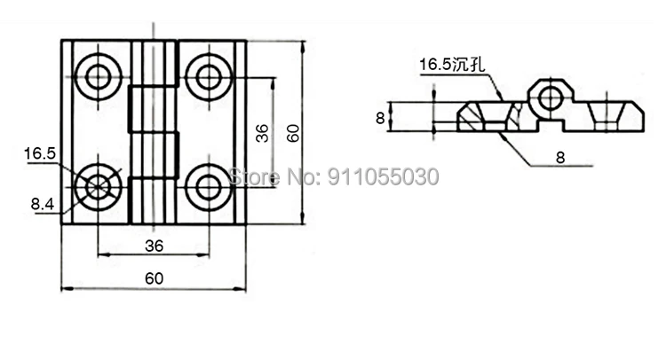 XJJ-CL226-1-1A dobradiças da mobília para a dobradiça industrial do armário da liga de zinco da porta 60mm x 60mm para o armário 1 pc