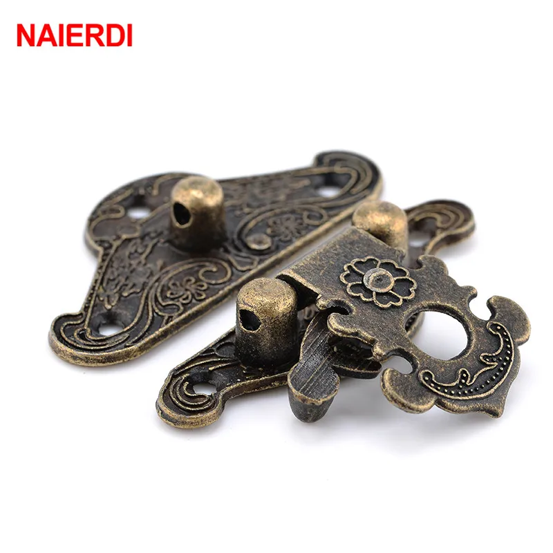 NAIERDI 4pcs Antique Bronze Hasp Latch Jewelry Wooden Box Lock Mini Cabinet Buckle Case Locks Decorative Handle 3 size