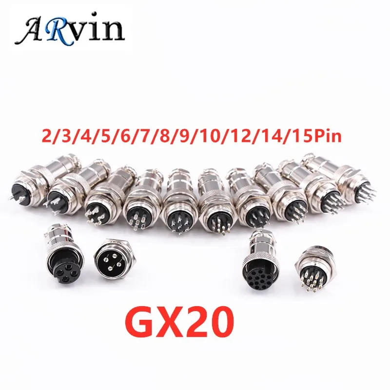 

1set GX20 Aviation Connector Male Plug Female Socket Circular Connector 2/3/4/5/6/7/8/9/10/12/14/15 Pin Wire Panel Connector20mm