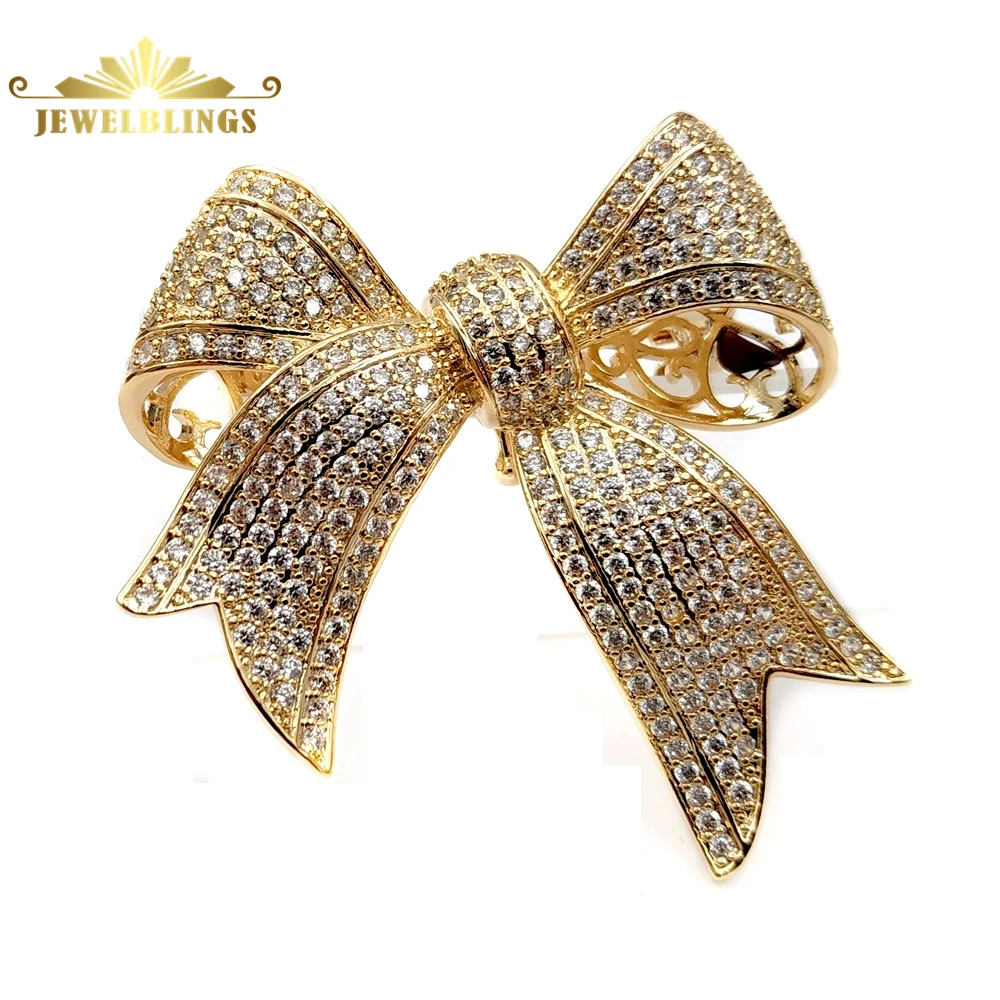 

Victorian Vintage Style Micro Pave Clear CZ Golden Bow Brooches Tinny Stone Pave Antique Ribbon Bow Pins Wedding Party Accessory