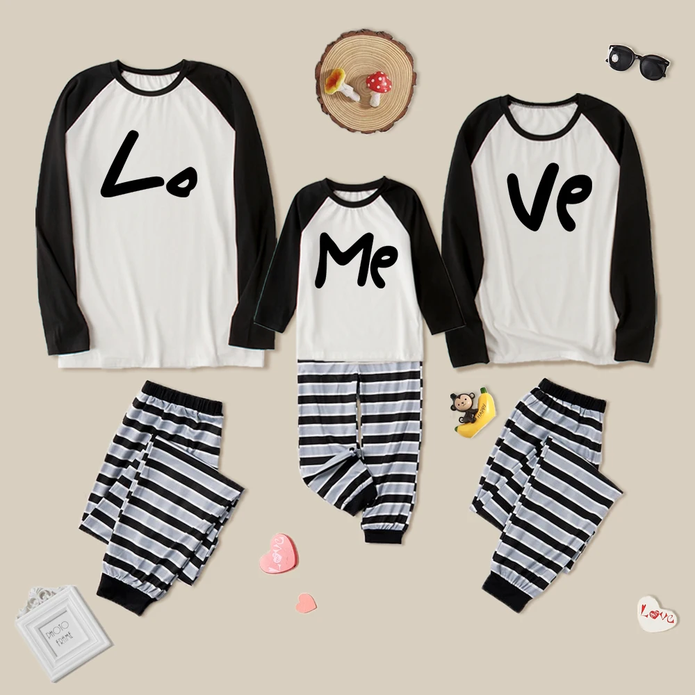 NASHAKAITE Family Matching Pajamas Outfits Love Me  Printed Sleepwear Women Casual Homewear For Mommy And Me Clothes Family LooK