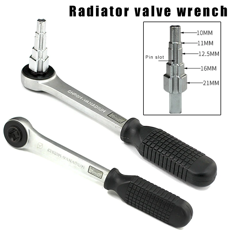 Multi-purpose Durable Radiator Spanner Hand Tool Radiator Stepped Wrench+Ratchet Carbon Steel Tools Step Wrench