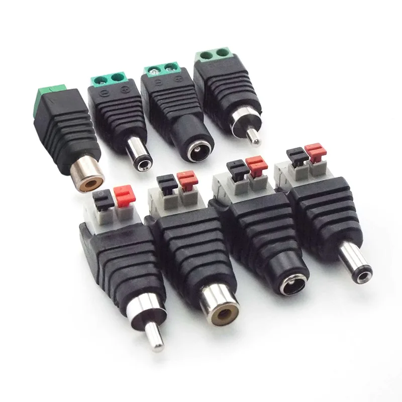 Conector de alimentación macho hembra DC RCA, adaptador de cable de audio para tira de luz LED RGB, cámara CCTV, 5,5mm, 2,1mm, 5 piezas