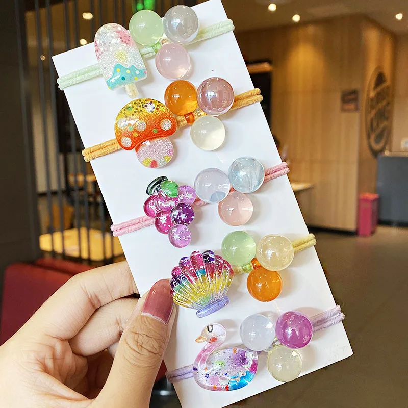 New Women Girls Cute Colorful Cartoon Round Elastic Hair Bands Sweet Rubber Band Scrunchie Headband Fashion Hair Accessories