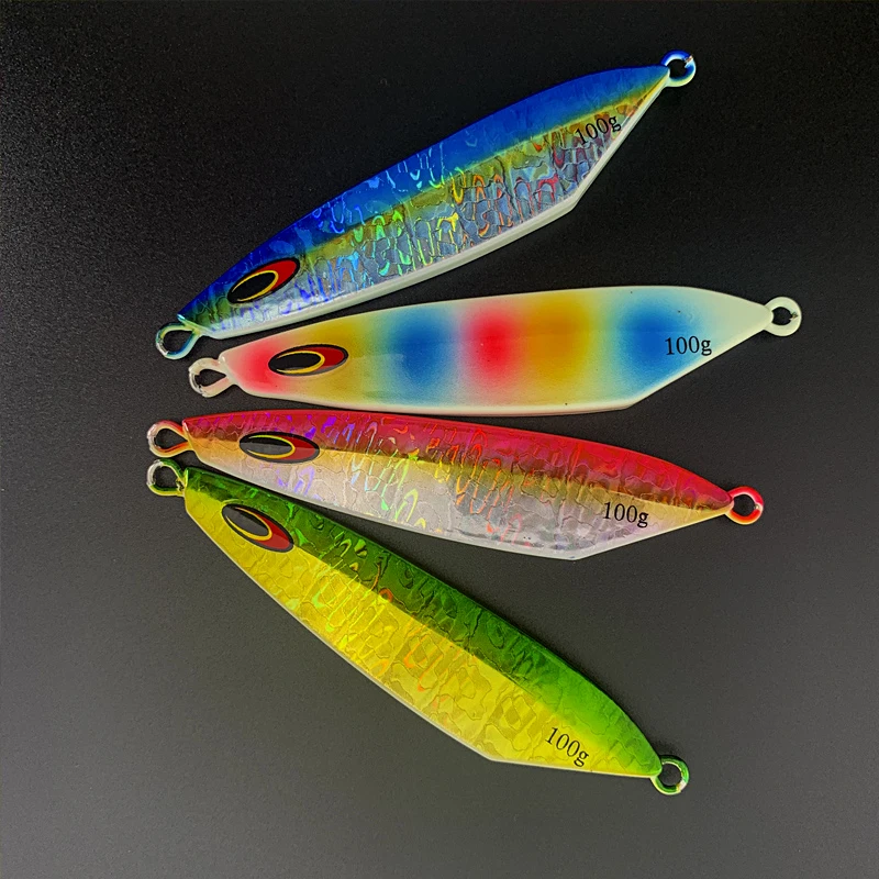 TEASER J56 100g Fishing Bait Slow Sinking Jig Lure Japan Laser Flat Jig for Glow Sinking Tuna Rock Beach Spoon Lure Fishing Lure