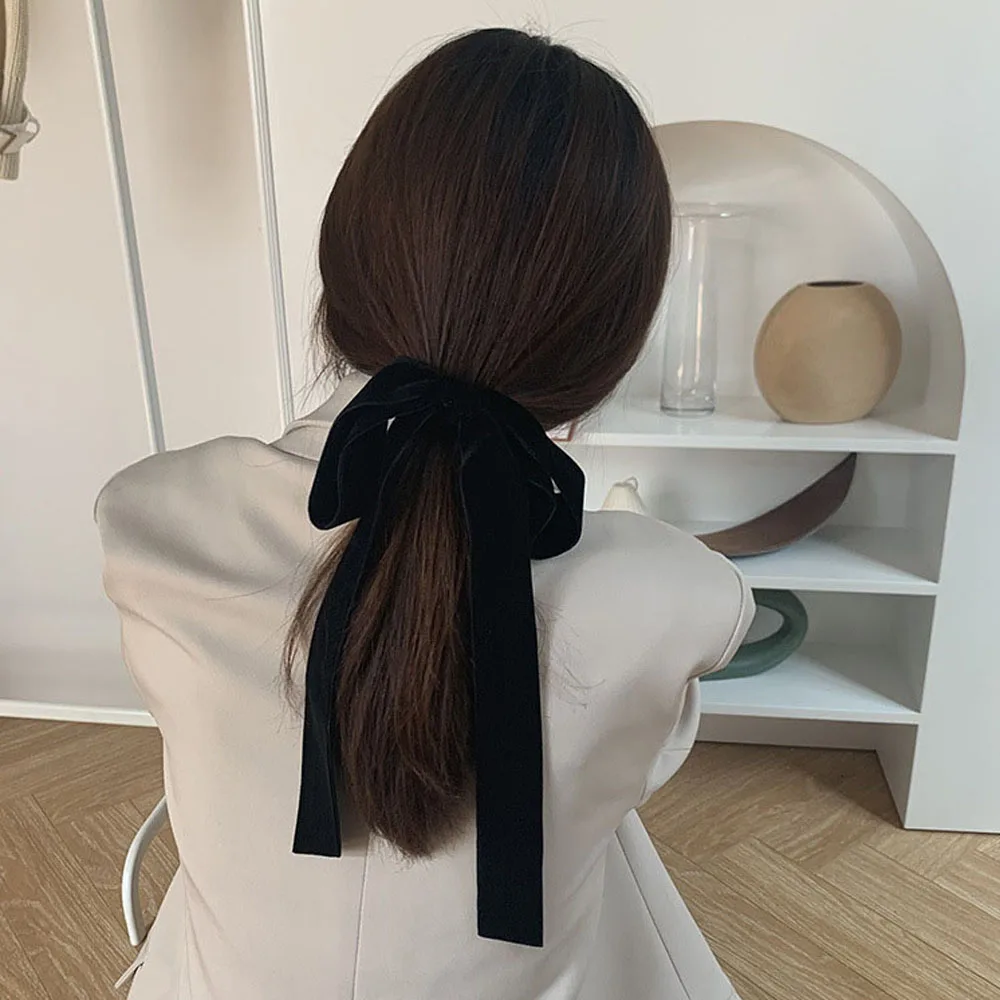 French Style Lazy Wind Velvet Ribbon Hair Rope Female Bow Knot Fashion Retro Headdress High Elasticity Tie Hair Rubber Band