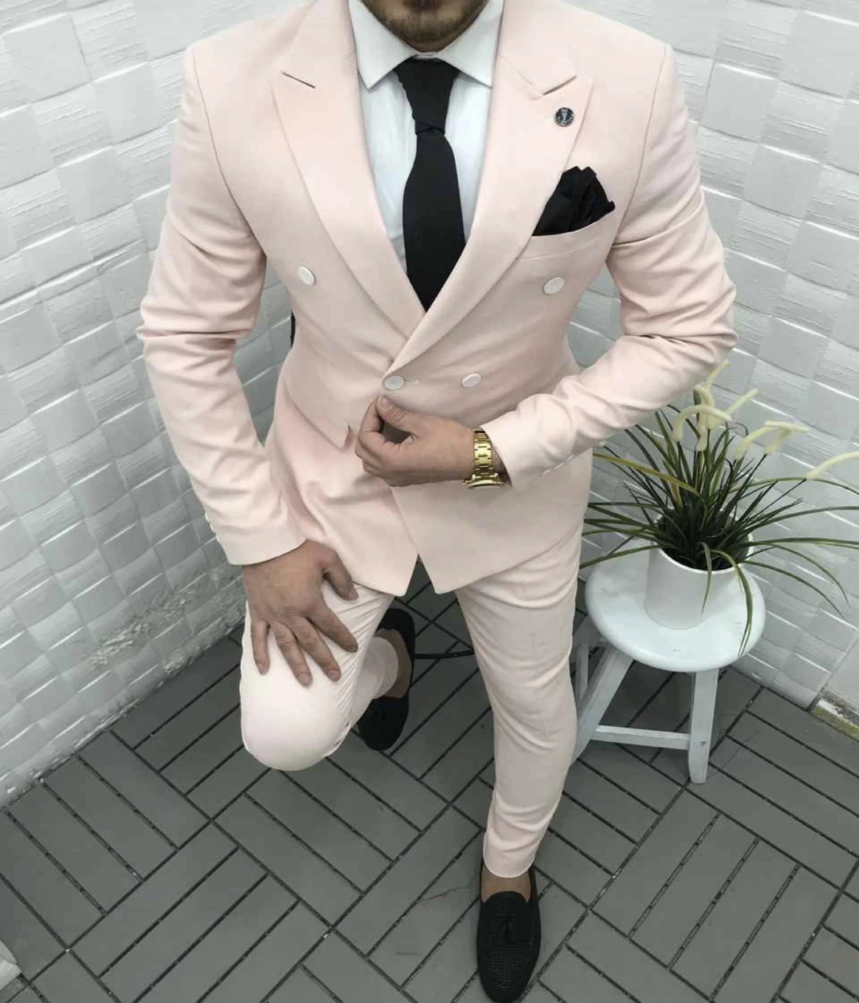 

Handsome Groomsmen Groom Tuxedos Mens Wedding Dress Man Jacket Blazer Prom Dinner (Jacket+Pants+Tie) A107