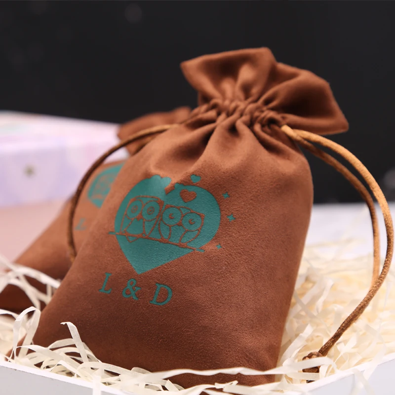 100Pcs Flannel Jewellry Gift Bags Personalized Logo Jewelry Packaging Chic Drawstring Pouches for Wedding Party Decoration