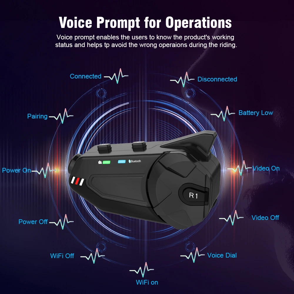 Bluetooth Wifi Motorfiets Camera Rijden Recorder Intercom Praten Tot 6 Persoon Video Hoek 120 Graden Body Waterdichte