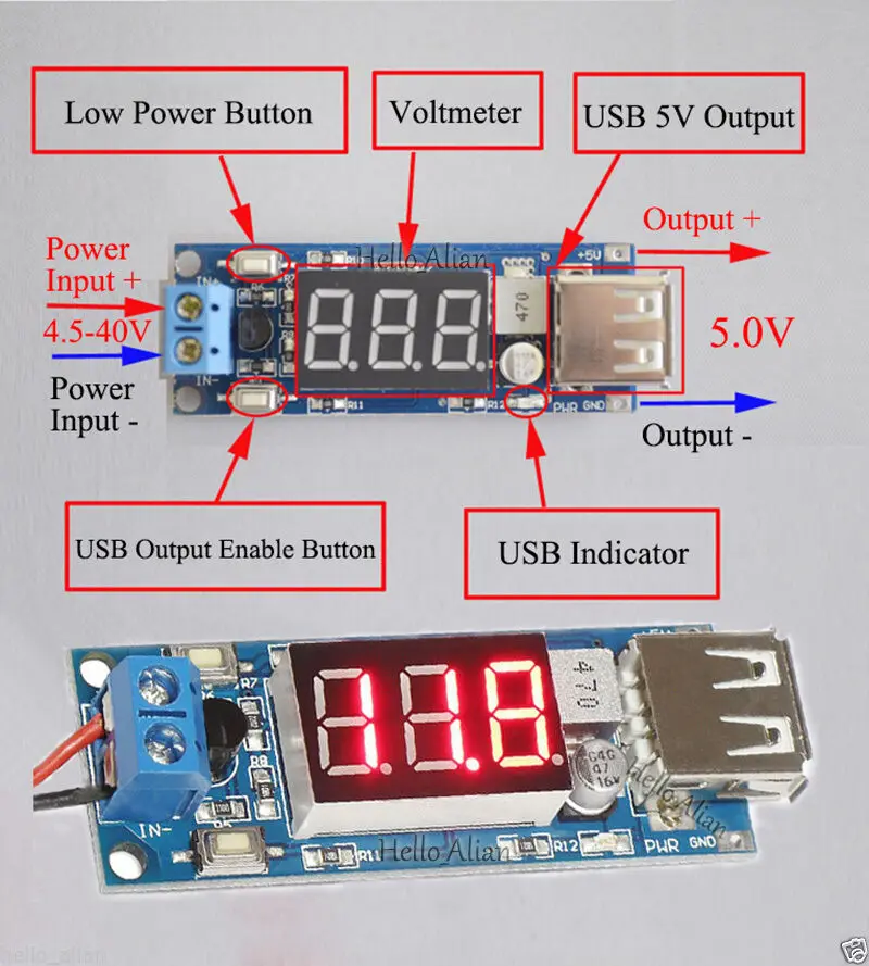 DC 4.5V-40V 12V To DC 5V 2A USB Charger Step-down Converter Car LED Voltmeter Module