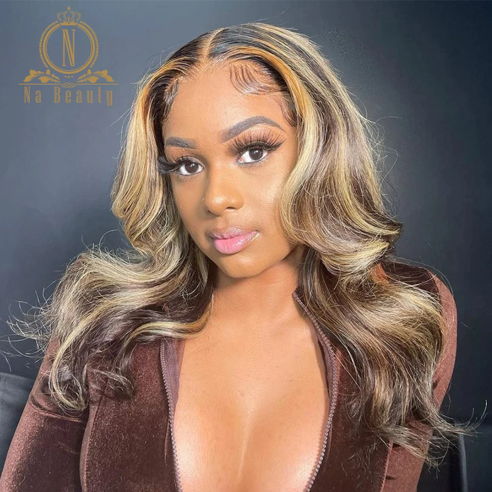 

Honey Blonde Highlight Human Hair Wigs 13x6 Lace Front Human Hair Wigs For Black Women Ombre 4X4 Closure Wig Nabeauty 150 Remy