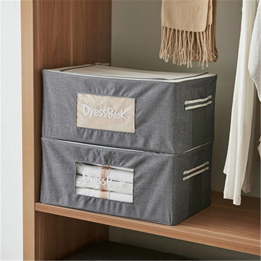 Oxford Cloth Grey Storage Box Letters Fabric Foldable Washable Dustproof Zipper Portable Flip Transparent Box Box Sa Pagtipig