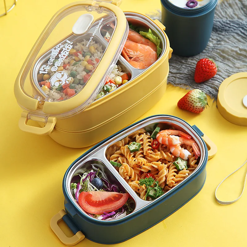 

304 Stainless Steel Lunch Box Heat Preservation Portable Student Commuter Partition Type Food Container Bento Kitchen Containers