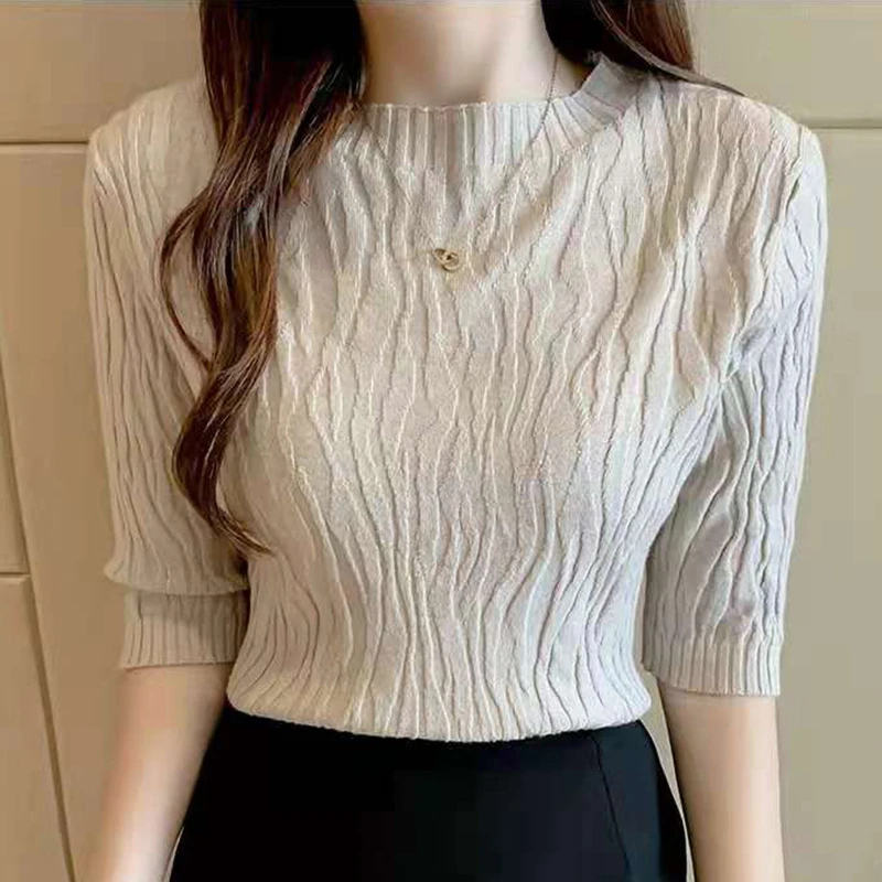 Spring Summer Korean Fashion Solid Sweater Women Short Sleeve Tops 2024 Pull Femme Casual Slim Female Pullover Knitted Clothes