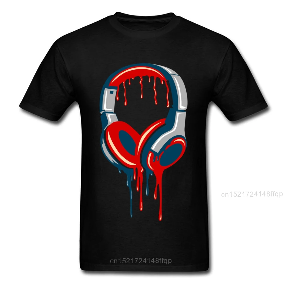 Musical Transition DJ Headphone Print Men's Black Tee Shirts Funky Art Design Adult Short Sleeve T-shirt Custom Rap Clothing