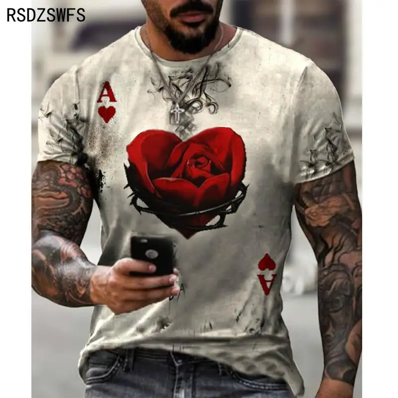 2021 Summer Men\'s T-Shirt European And American Street Fashion Rose couple 3D Printed , Loose Large Size Quick-Drying T-Shirt