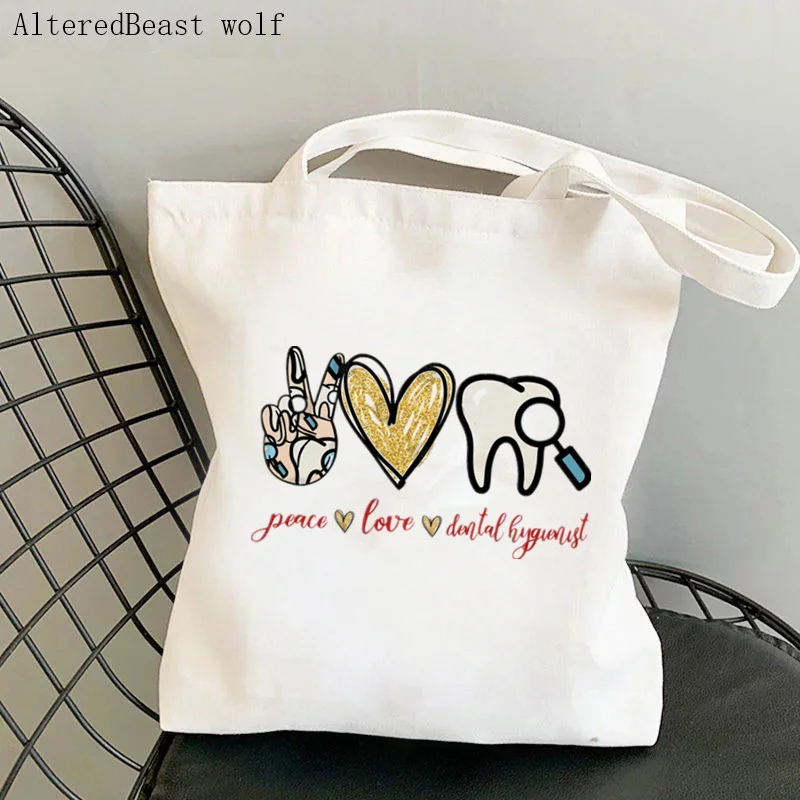 Women Shopper bag Dental Squad Colorful Kawaii Bag Harajuku Shopping Canvas Shopper Bag girl Christmas Tote Shoulder Lady Bag