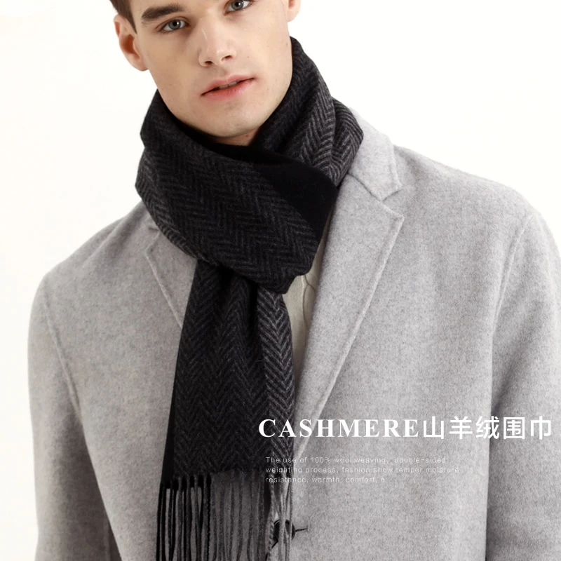 Cashmere Scarf Men Winter Strip Solid Plaid Wool Scarf Luxury Classical Warm  Cashmere Winter Scarves for Men Winter Accessories