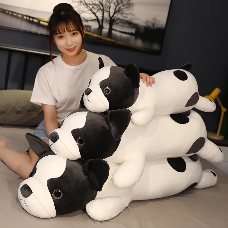80-120cm tumbado Bulldog francés juguetes de peluche cachorro de perro lindo Animal muñeca suave largo almohada cojín para dormir niños niñas regalo