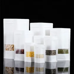 Stand up Matte White Paper Frosted Window Zip Lock Bags Resealable Coffee Cereals Kitchen Spices Heat Sealing Packaging Pouches
