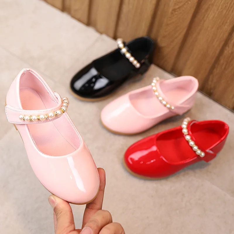 Kids Baby Toddler Flower Children Wedding Party Dress Princess Leather Pearl Soft Shoes Girls School Dance Shoes D929