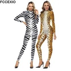 FCCEXIO-mono con estampado de cebra y leopardo para mujer, traje Sexy de manga larga, traje de carnaval, Purim para adulto