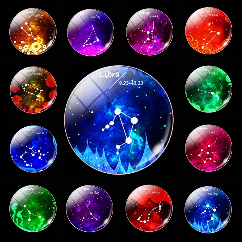 12 Constellation Kitchen Refrigerator Magnet 30mm Circular Glass Galaxy Decorative Magnet Home Fixed Magnet