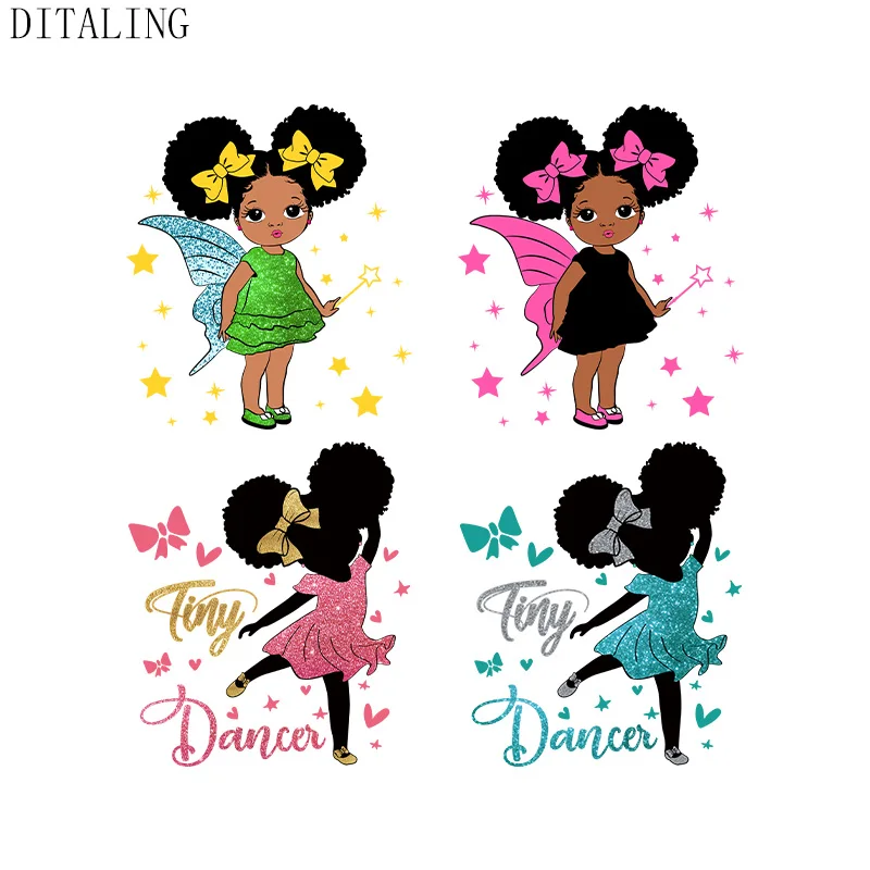 Lovely Black Girl Patch On Clothing Thermal Sticker On Clothes DIY Washable Patch On Kids T-Shirt Dress Dance Girl Applique Deco