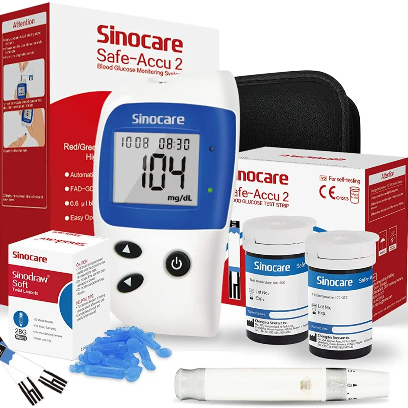 Sinocare Safe ACCU2 Bloedglucosemeter Bloedsuiker Testset Diabetes Thuis Glucometer met 50 stuks strips of alleen strips - afbeelding 2