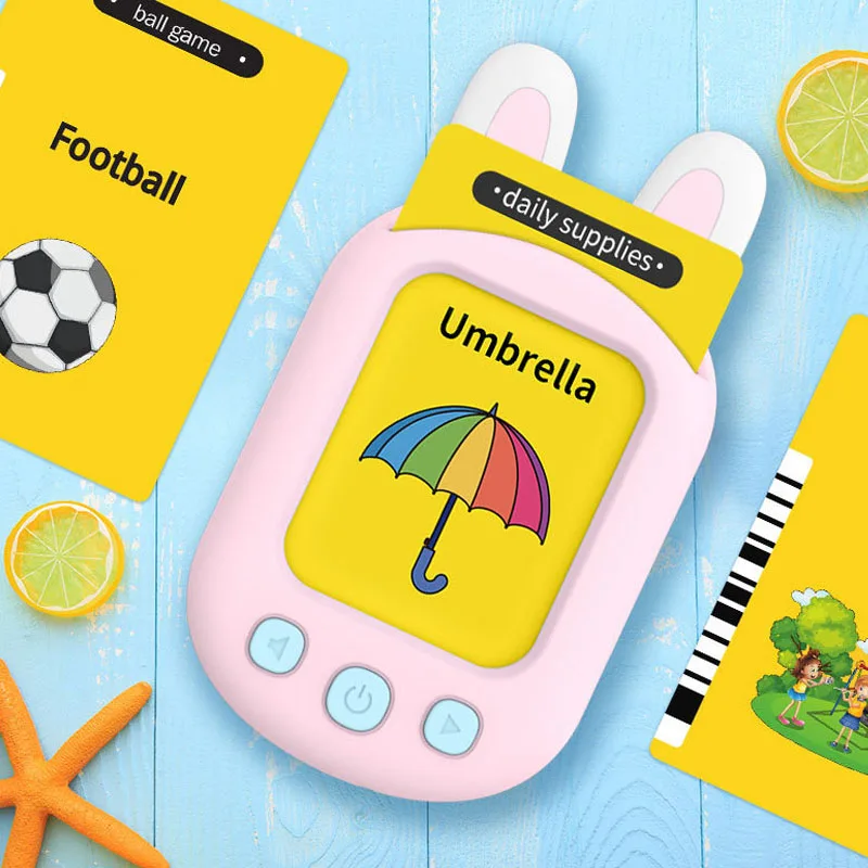 Máquina educativa de aprendizaje temprano para niños, juguetes de iluminación, protección ocular interactiva, lector de tarjetas en inglés, regalos de navidad